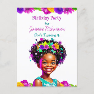 Personalised Birthday Party African-American Girl Invitation Postcard