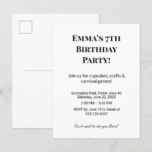 Personalised Birthday Party Announcement Postcards