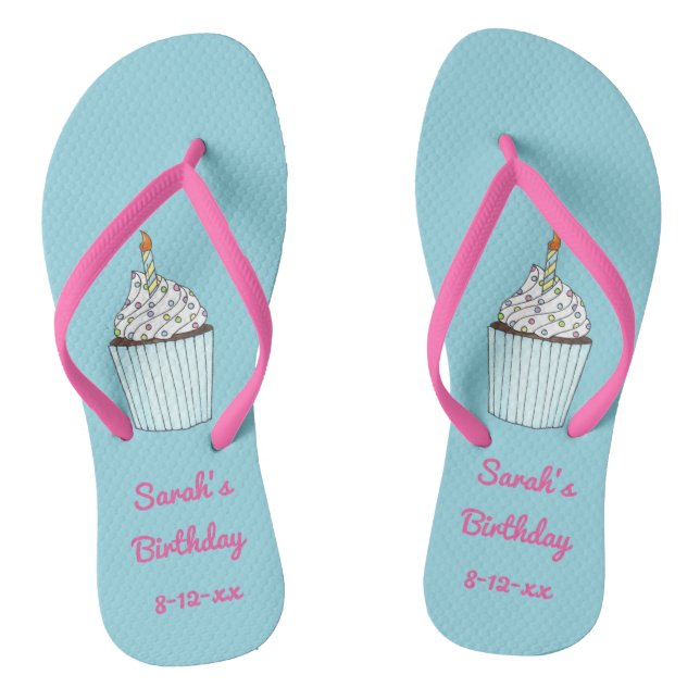 Personalised Birthday Party Cake Cupcake Candle Jandals (Footbed)