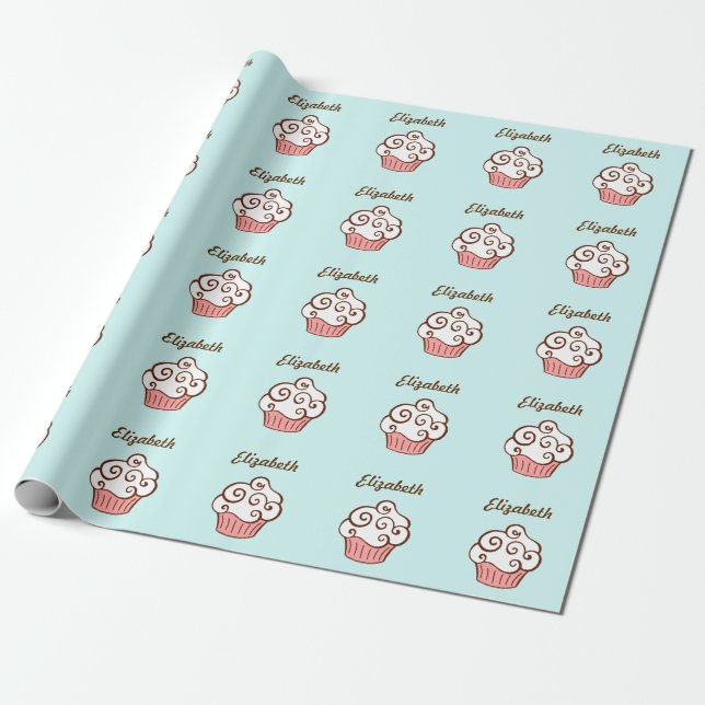 Personalised Birthday Party Cupcake Wrapping Paper (Unrolled)