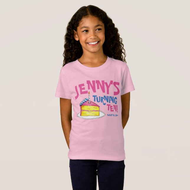 Personalised Birthday Party Favour Pink Cake Slice T-Shirt (Front Full)