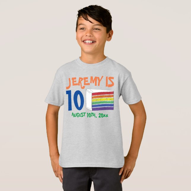 Personalised Birthday Party Favour Rainbow Cake T-Shirt (Front Full)