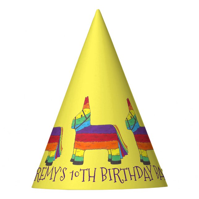 Personalised Birthday Party Favour Rainbow Pinata Hat (Front)
