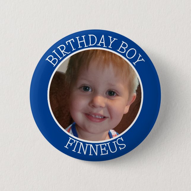 Personalised Birthday Party for Boy Name and Photo 6 Cm Round Badge (Front)
