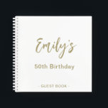 Personalised Birthday Party Guest Book Gold White<br><div class="desc">Personalise this stylish Birthday party guest book. Simply add your custom name in handwriting script on the front. Add your custom name and date on the back of the book. A unique gift for yourself,  friends and family.</div>