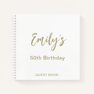 Personalised Birthday Party Guest Book Gold White