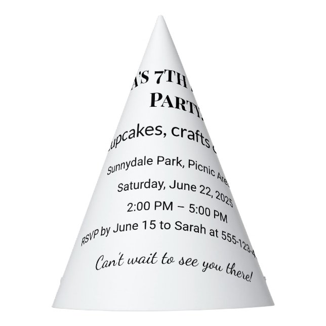 Personalised Birthday Party Invitation  Hat (Front)
