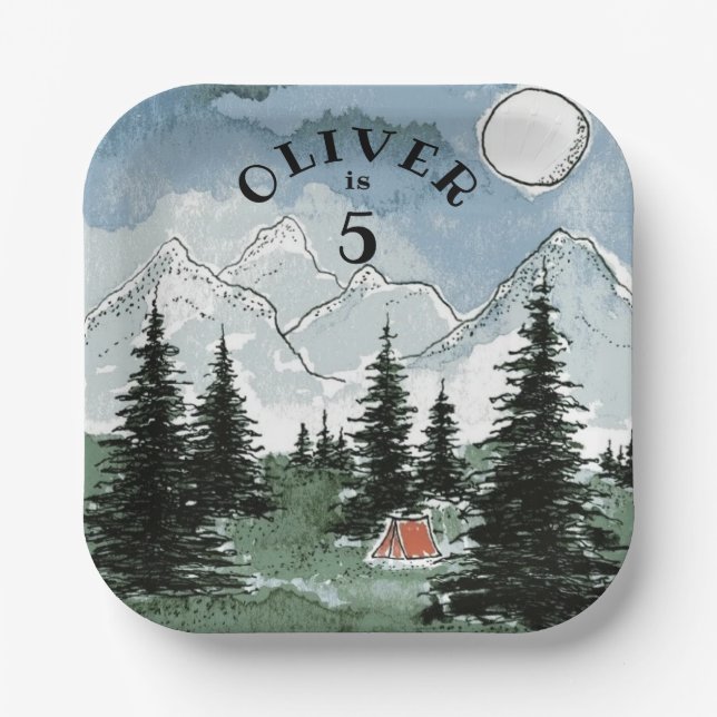 Personalised Birthday Party Plates Camping (Front)