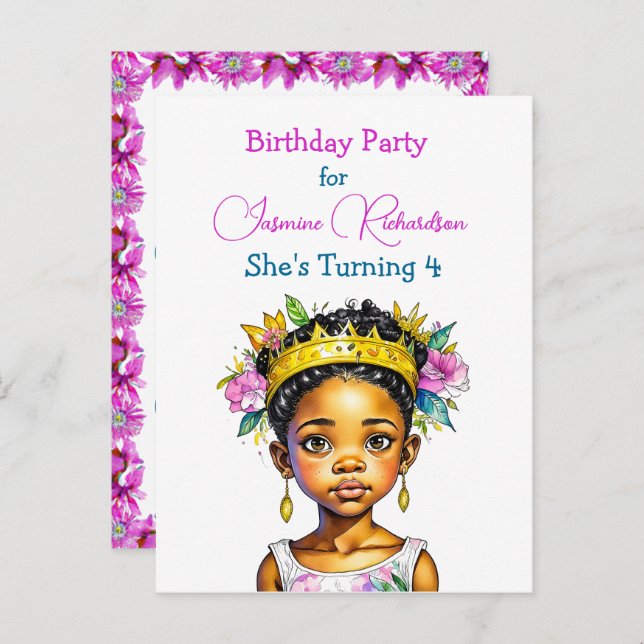 Personalised Birthday Party Princess of Colour Invitation Postcard (Front/Back)