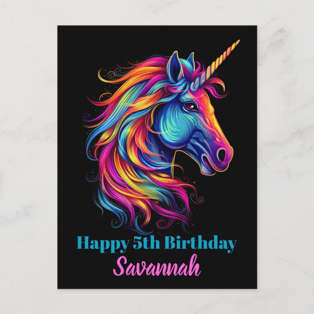 Personalised Birthday Party Unicorn Fantasy Postcard (Front)