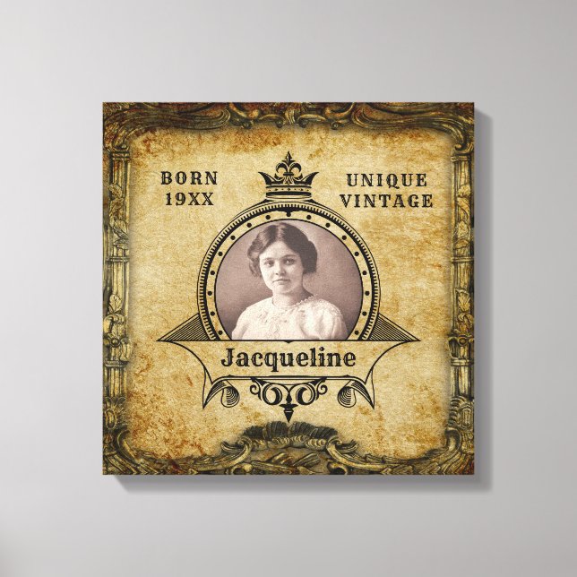 Personalised Birthday Photo Template Vintage Retro Canvas Print (Front)
