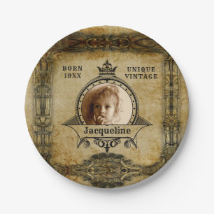 Personalised Birthday Photo Template Vintage Retro Paper Plate