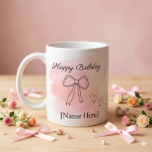 Personalised Birthday Pink Coquette Bow Mug