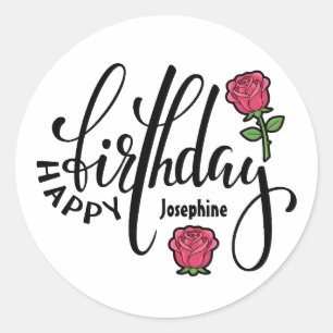 Personalised Birthday Pink Rose  Classic Round Sticker