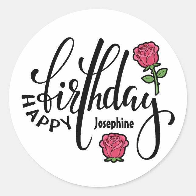 Personalised Birthday Pink Rose  Classic Round Sticker (Front)
