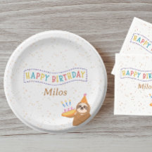 Personalised Birthday Plate Sloth Party Design