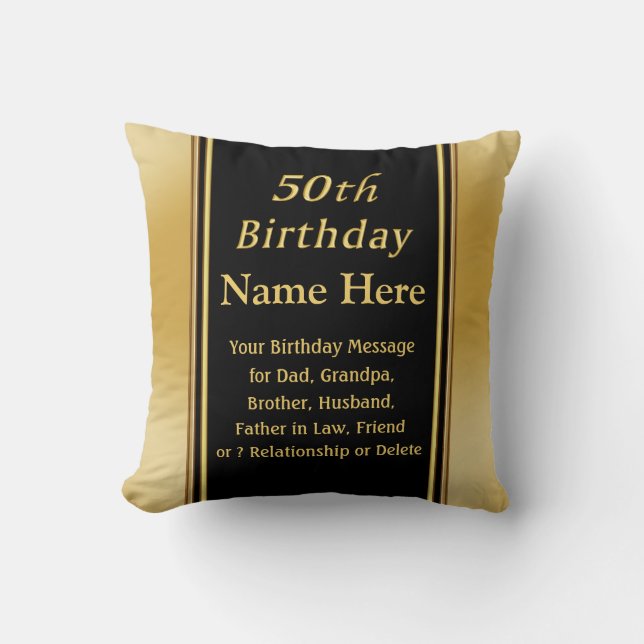 Personalised, Birthday Present for 50 year old Man Cushion (Front)