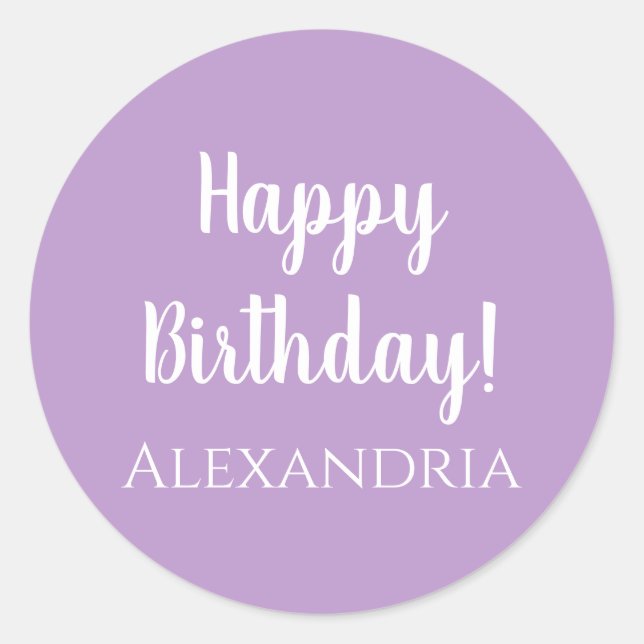 Personalised Birthday Purple Lilac Happy Birthday Classic Round Sticker (Front)