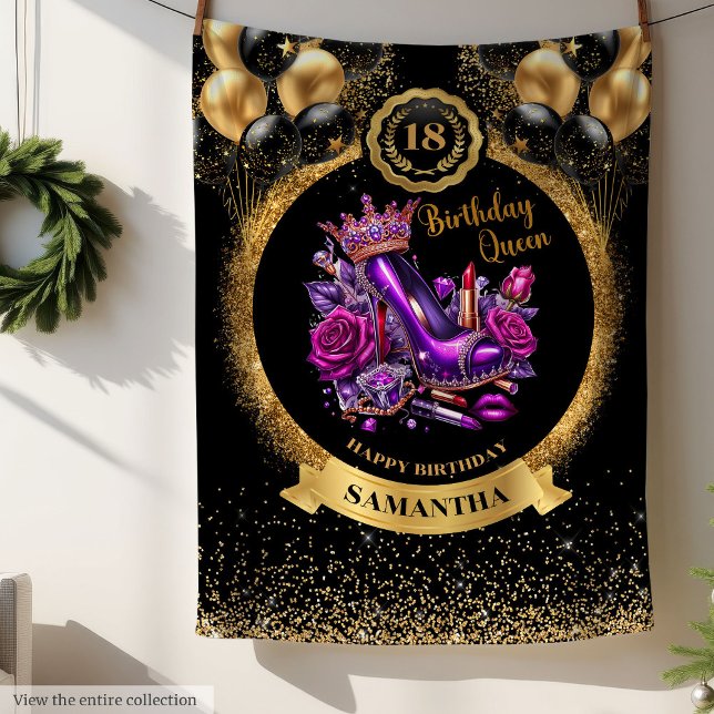 Personalised Birthday Queen High Heels Throw Fleece Blanket (Personalized Birthday Queen High Heels Throw)