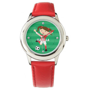 Personalised Birthday Red and White Soccer Girl Watch