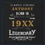 Personalised Birthday Retro Vintage Monogram Faux Canvas Print<br><div class="desc">Add your name and any year birthday design. Easy to do with the template provided. More gifts and party supplies available with the "Legendary" design in the store.</div>