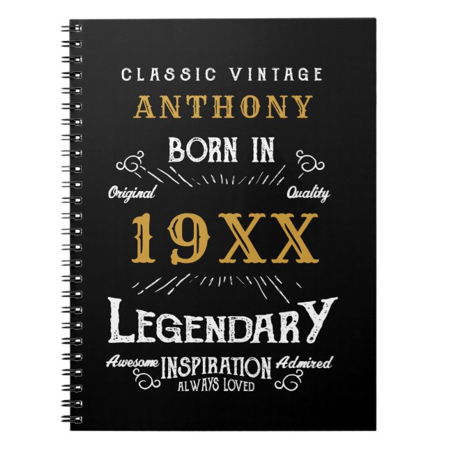 Personalised Birthday Retro Vintage Monogram Notebook (Front)