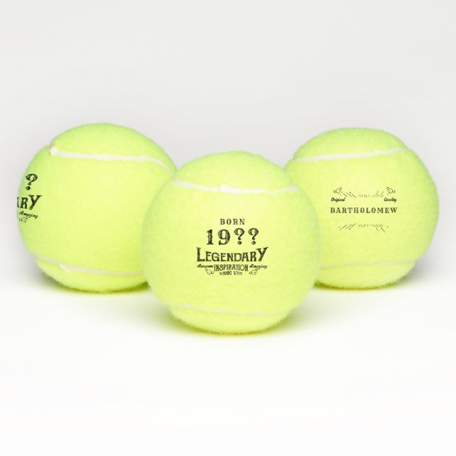 Personalised Birthday Retro Vintage Monogram  Tennis Balls (Multi)