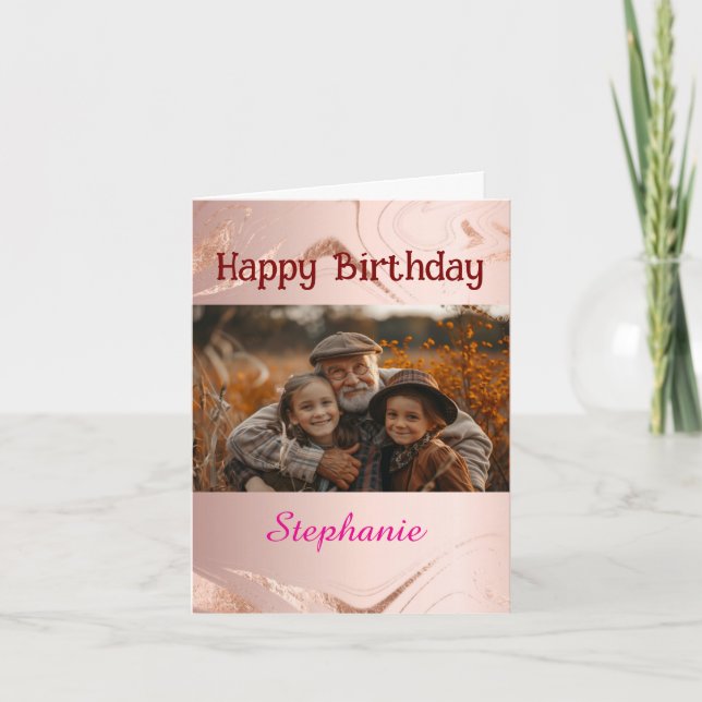 Personalised Birthday rose gold marble photo Card (Front)