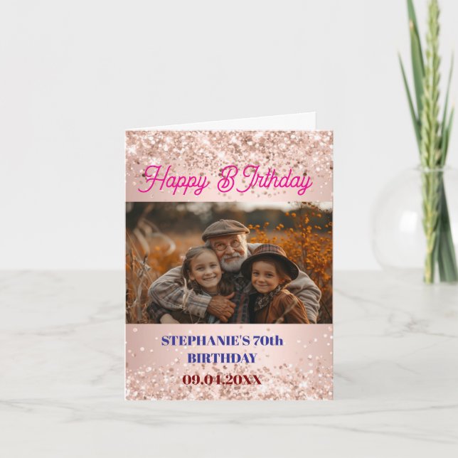 Personalised Birthday rose gold photo Card (Front)