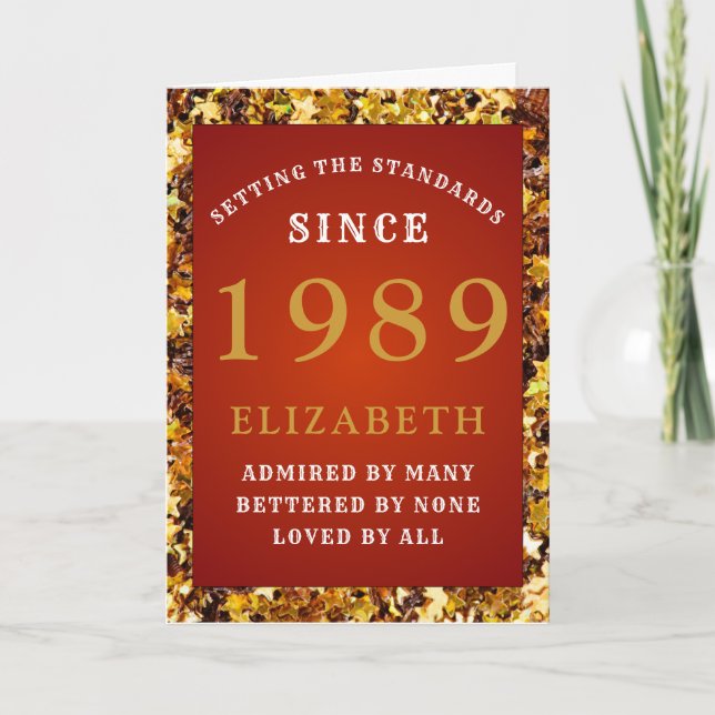 Personalised Birthday Standards 1989 Red Gold  Card (Front)