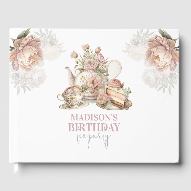 Personalised Birthday Tea Party floral Guest Book (Front)