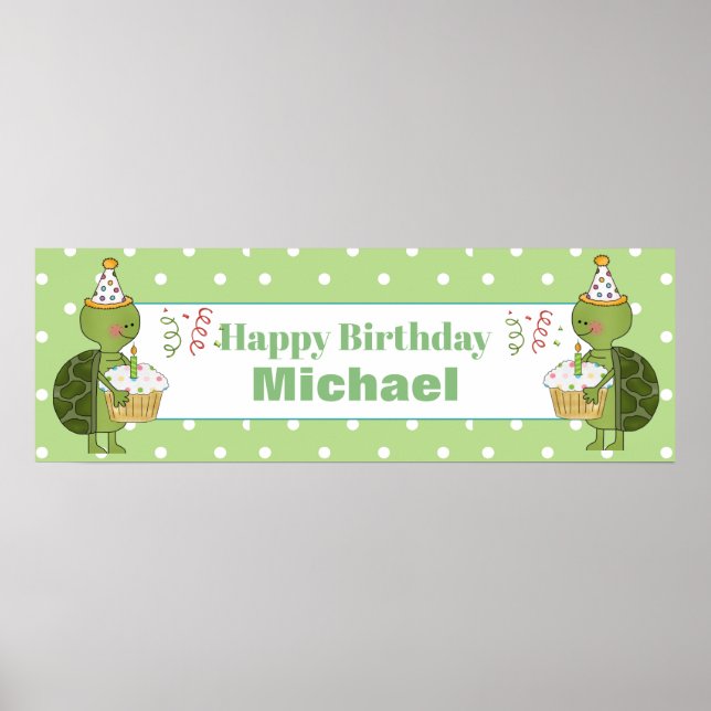 Personalised Birthday Turtle Banner Poster (Front)