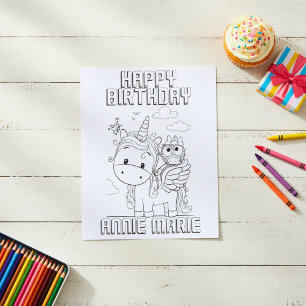Personalised Birthday Unicorn Colouring Page 