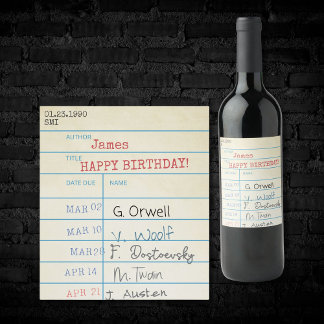 Personalised Birthday Vintage Library Card  Wine Label