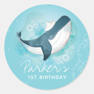 Personalised Birthday Whale Classic Round Sticker