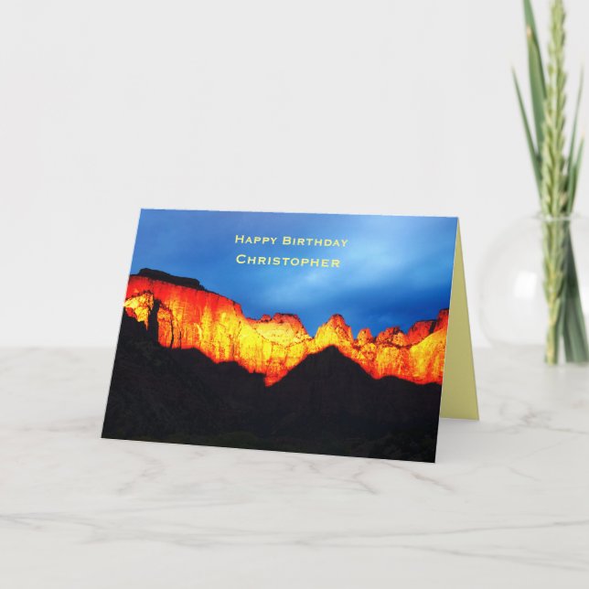 Personalised Birthday Wishes, Glowing Zion Sunrise Card (Front)