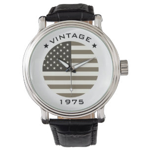 Personalised Birthday Year Vintage American Flag Watch