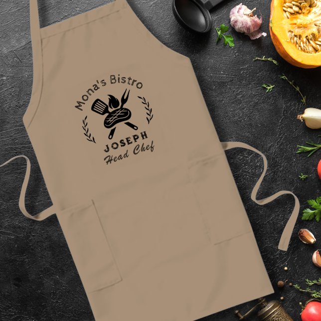 Personalised Bistro Chef with Utensil Graphic Long Apron (Creator Uploaded)