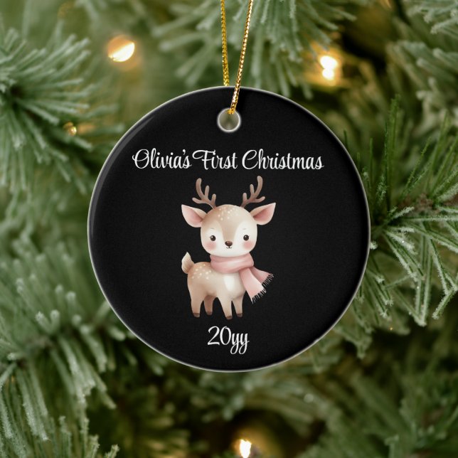 Personalised Black 1st Baby Girl First Christmas Ceramic Tree Decoration (Tree)