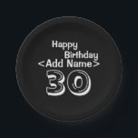 Personalised Black 30th Birthday Paper Plate<br><div class="desc">Personalise 30th Birthday Party,  black and white over the hill theme Paper Plates Custom Celebration decor.</div>