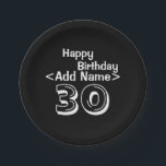 Personalised Black 30th Birthday Paper Plate<br><div class="desc">Personalise 30th Birthday Party,  black and white over the hill theme Paper Plates Custom Celebration decor.</div>