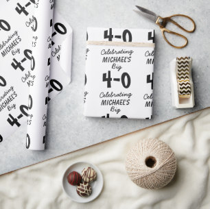 Personalised Black 40th Birthday Name Template Wrapping Paper