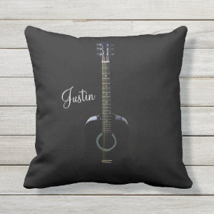 Personalised Black Acoustic Guitar Outdoor Pillow