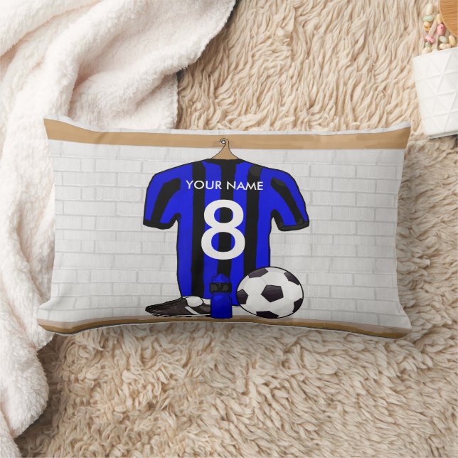 Personalised Black and blue football soccer Jersey Lumbar Cushion (Blanket)