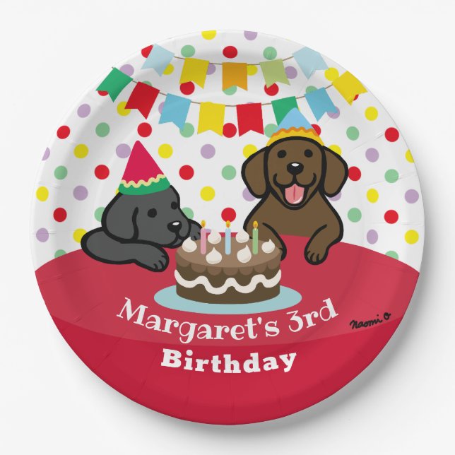 Personalised Black and Chocolate Labs Birthday Paper Plate (Front)