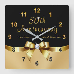 Personalised Black and Gold 50th Anniversary Clock