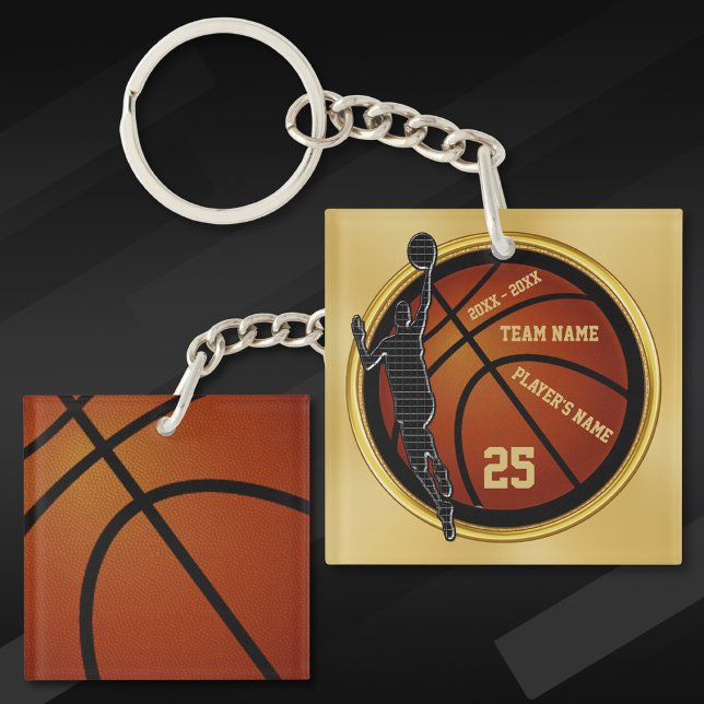 Personalised Black and Gold, Basketball Gifts, Key Ring (Cool gifts for basketball players. Personalised basketball keyrings. Senior night basketball gifts.)