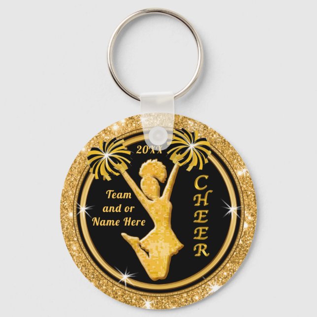 Personalised Black and Gold Cheerleading Keychains (Front)