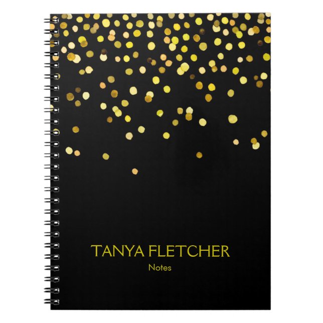 Personalised Black and Gold Confetti Notebook (Front)