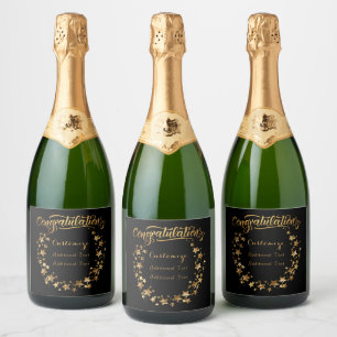 Personalised Black And Gold Congratulations Sparkling Wine Label